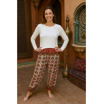 Dámské kalhoty Kalhoty Fatima květiny červené-Sale