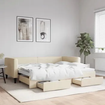 Postel Čalouněná jednolůžková postel VidaXL 90x200 cm, krémová