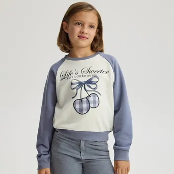 Dívčí mikina Reserved - Krátká mikina s nápisem - modrá - 264FA-55X - 264FA-55X-158