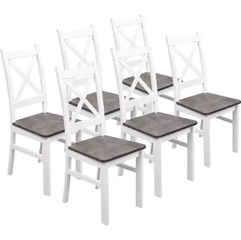 Jídelní židle Sada 6x dřevěná židle KRT Bílá/Beton
