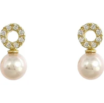 Náušnice Zlaté náušnice zirkonový kroužek a perla Au 585/1000 hmotnost 1,64g