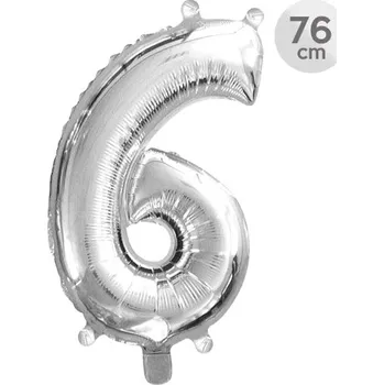 Balónek Junior Balón narozeninový 76 cm - číslo 6, stříbrný