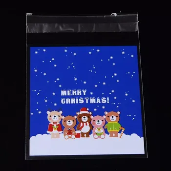 Dětské navlékací korálky Vánoční celofánový sáček 11x10 cm na šperky, cukroví a dárky – Modří medvídci