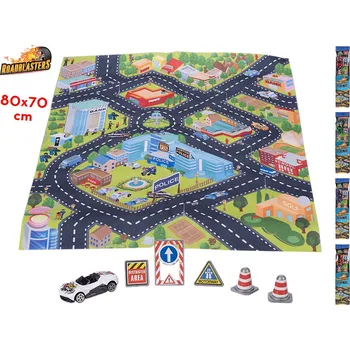 Hračka pro nejmenší Majjam Roadblasters koberec dopravní 80x70cm s doplňky