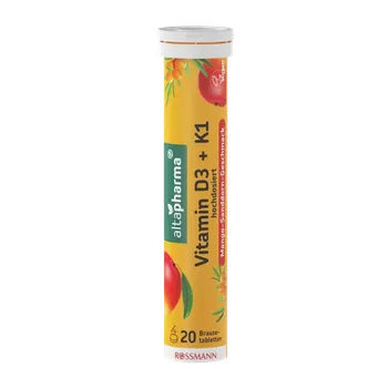 altapharma Šumivé tablety s příchutí manga a rakytníku s vitaminem D a K, doplněk stravy 20 ks