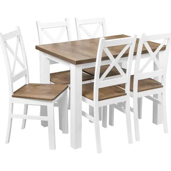 Jídelní stůl Stůl se 5 židlemi Z065 Bílá/Dub Lefkas
