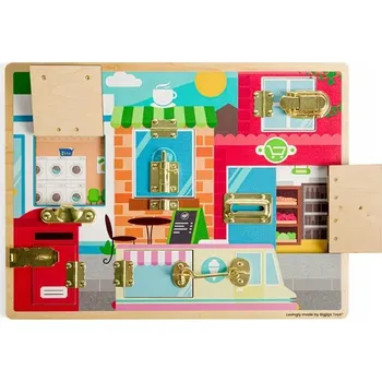 Dřevěná hračka Bigjigs Toys Dřevěná motorická deska západky a zámky