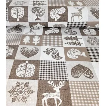 Vánoční dekorační látka patchwork kostka béžová | RTex
