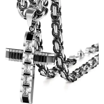 Náhrdelník IZMAEL Pánský Řetízek s Křížem DJ 38730 Černá/Stříbrná/60cm KP38730