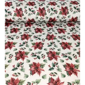 Režná dekorační látka vánoční hvězda na béžové | RTex