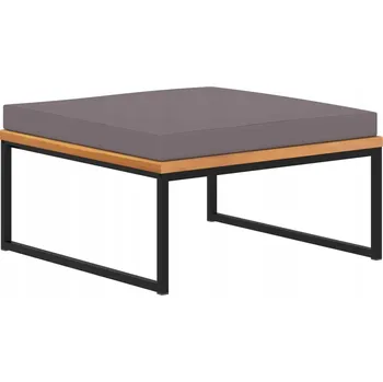 Taburet Podnožka s polštářem, 66x66x36 cm, akáciové dřevo, tmavě šedá