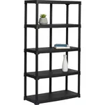 Plastový regál Mamutex 1760x1000x450 mm - 5 polic, nosnost 200 kg, černý