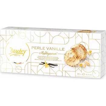 DESOBRY Sušenky s bílou čokoládou a vanilkovou náplní Perle Vanille, 95g