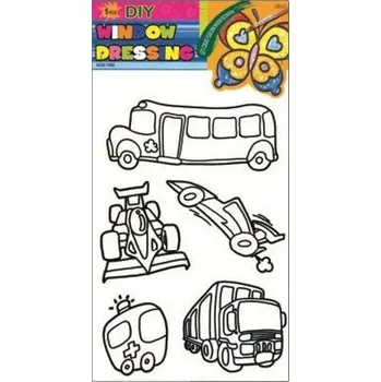 Speciální výtvarná barva Předlohy na malování na sklo s vyvýšenou konturou dopravní prostředky 30x21cm autobus