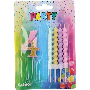 Dortová svíčka Wiky Párty svíčka číslo 4 + 4ks svíček Barva: Růžová