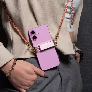 Pouzdro na mobilní telefon Řetízek / smyčka Glamour s uchycením pro telefon – růžová (Stylová smyčka Glamour s kovovým řetízkem a uchycením pro telefon do 80 mm – růžová)