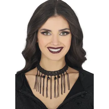 GuircaKrajkový černý choker s řetízky a kamínky náhrdelník
