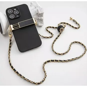 Řetízek / smyčka Glamour s uchycením pro telefon – černá (Stylová smyčka Glamour s kovovým řetízkem a uchycením pro telefon do 80 mm – černá)