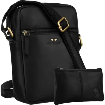 Pánská kožená taška přes rameno se zlatým zipem a kapsičkou Barva: Černá