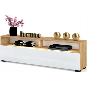 Komoda Stojící TV stolek Komoda do obýváku PLAY OPEN Dub Craft Bílý Lesk + LED