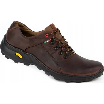 Pánské polobotky Pánské trekové boty kožené šněrovací POLSKÉ 296GT hnědé velikost 41