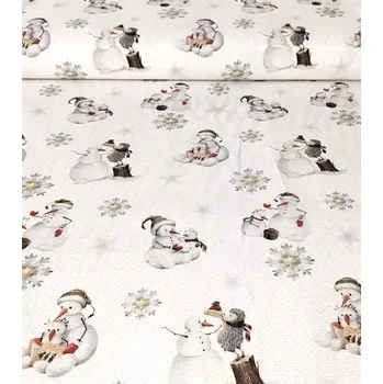 Vánoční dekorační látka sněhuláci s Lurexem | RTex