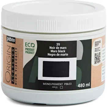 Vodová barva Akrylová barva Pébéo Origin Acrylics - 39 Mars Black Objem: 480 ml