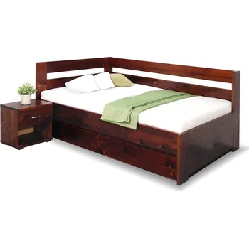 Postel Rohová postel s úložným prostorem Valentin-Levá, 120x200 cm, masiv smrk