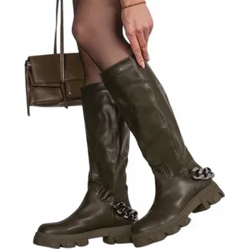 Dámské kozačky Royalfashion dámské kozačky pod koleno s plochým podpatkem, velikost 38