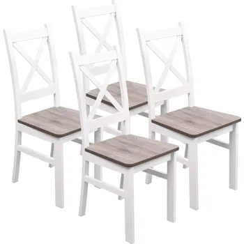 Jídelní židle Sada 4x dřevěná židle KRT Bílá/San Remo