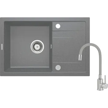 Deante set: granitový dřez, šedá metalíza + dřezová baterie, ocel-šedá + přís. ZRCPS113