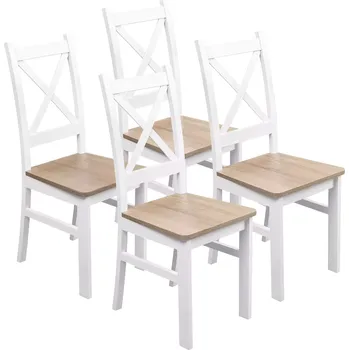 Jídelní židle Sada 4x dřevěná židle KRT Bílá/Dub Sonoma