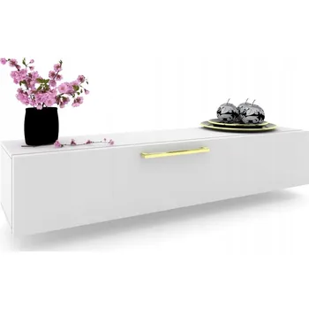 Komoda Závěsná TV Skříňka Komoda Vitrína SIMPLY Zlatá Bílá Matná 140 cm