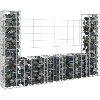 Plot zahrada-XL Gabionový koš ve tvaru U se 2 sloupky železo 140 x 20 x 100 cm 151275