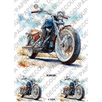 Umělecký papír Rýžový a soft papír na decoupage - Motorka - KB3254 Materiál: Soft, Rozměr: A4