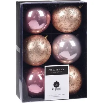 Vánoční dekorace Koopman International b.v. Vánoční koule - sada 6 ks odstíny růžové, prům. 80 mm, mix lesklá/matná dekor.