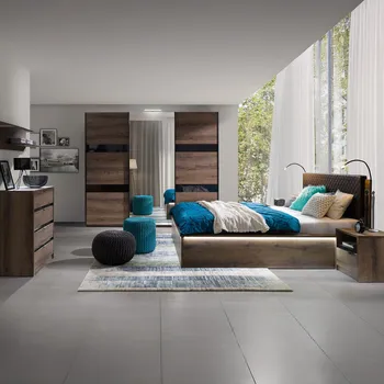 Ložnicová sestava GAB Sestava nábytku - Devon 6 (Tmavý dub + Černý podklad)