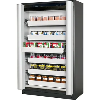 Protipožární skříň na nebezpečné látky Select,se skládacími dveřmi,W 126,šedé dveře,6 výsuvných van