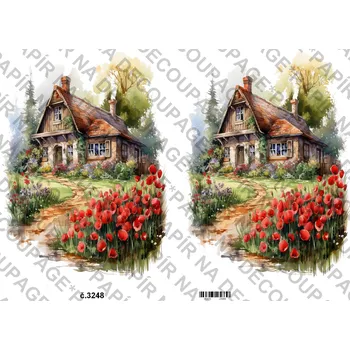 Umělecký papír Rýžový a soft papír na decoupage - Dům se zahradou - KB3248 Materiál: Soft, Rozměr: A4