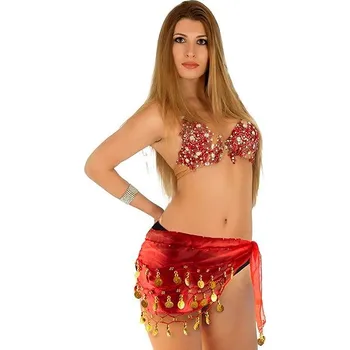 Karnevalový doplněk Funny Fashion Šátek s mincemi břišní tanečnice červený