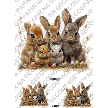 Umělecký papír Rýžový a soft papír na decoupage - Zajíčci rodinka - KB3227 Materiál: Rýžový papír, Rozměr: A4