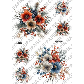 Umělecký papír Rýžový a soft papír na decoupage - Kytice - KB3235 Materiál: Soft, Rozměr: A4