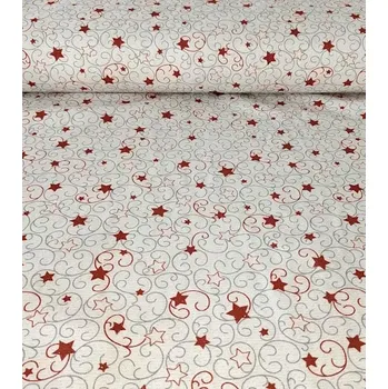 Vánoční dekorační látka hvězdy červené s Lurexem | RTex