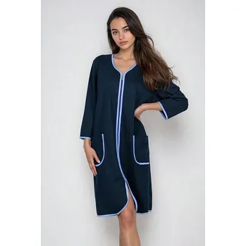 Dámské noční prádlo Bavlněný župan Denisa tmavě modrý 4XL