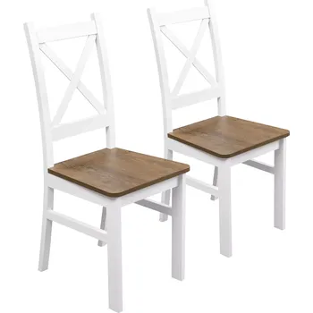 Jídelní židle Sada 2x dřevěná židle KRT Bílá/Dub Lefkas