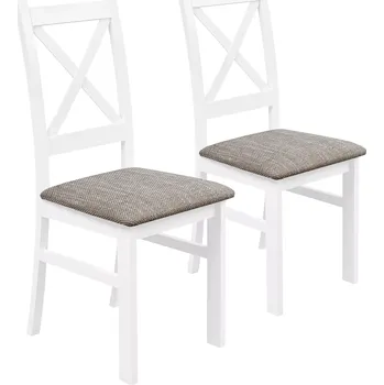 Jídelní židle Sada 2x dřevěná židle KRZ Bílá/Světle Hnědá