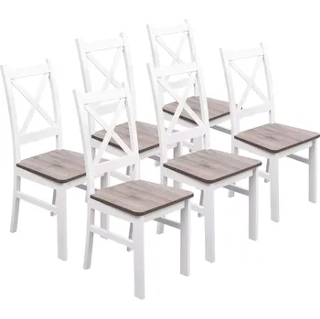 Jídelní židle Sada 6x dřevěná židle KRT Bílá/San Remo