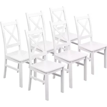 Jídelní židle Sada 6x dřevěné židle KRT Bílá/Bílá