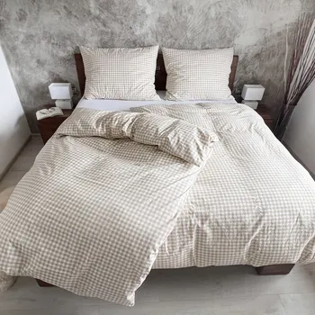 Povlečení Bavlněné povlečení Kostička béžová Zapínání: zip, Velikost polštáře: 70x90, Velikost přikrývky: 140x200