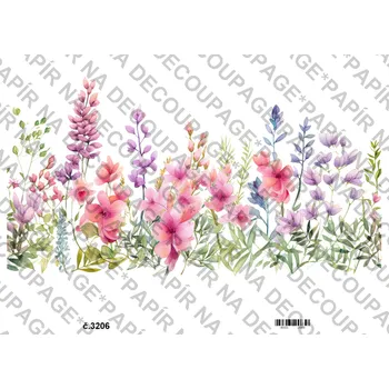 Umělecký papír Rýžový a soft papír na decoupage - Květinové bordury - KB3206 Materiál: Soft, Rozměr: A4